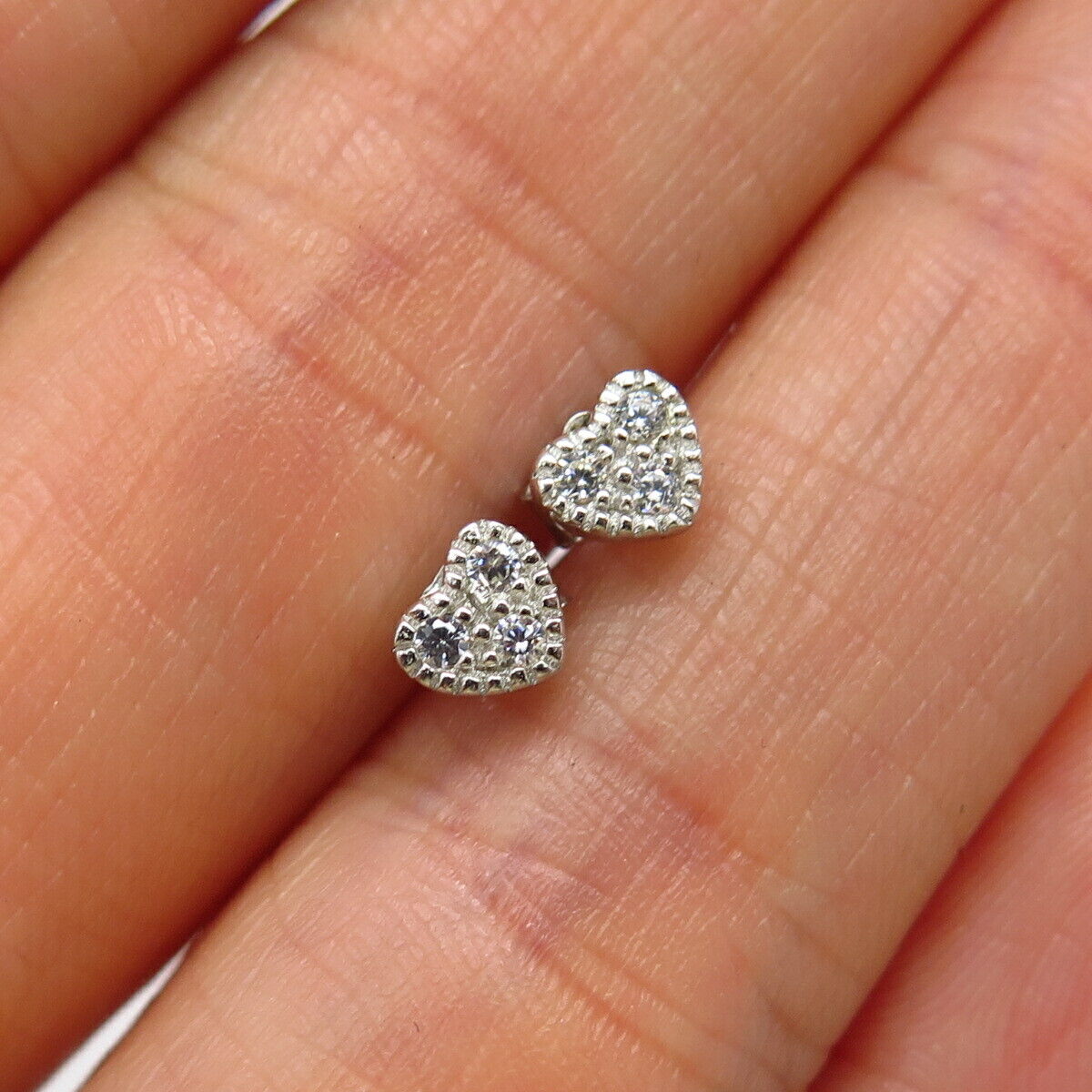 925 Sterling Silver C Z Heart Design Stud Earrings