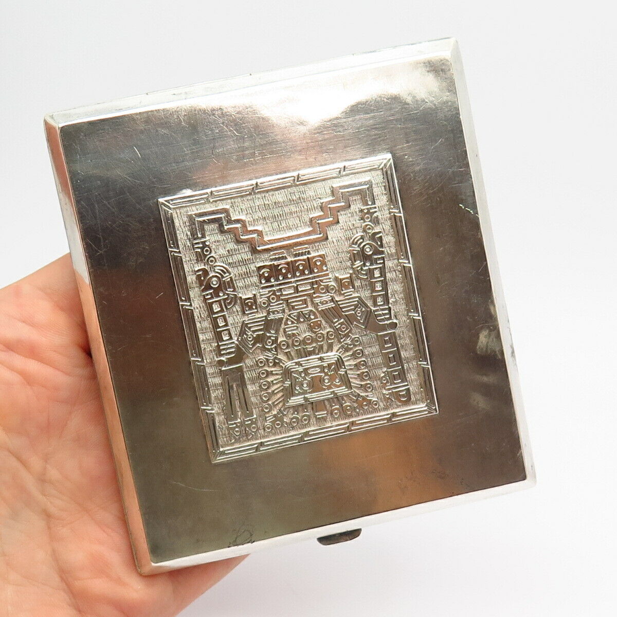 900 Silver Vintage Tribal Design Cigarette Case