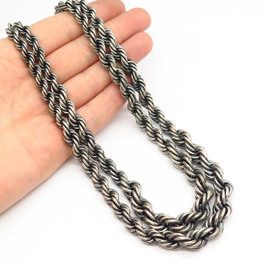 925 Sterling Silver 2-Strand Solid Thick Twisted Rope Chain Necklace 15"