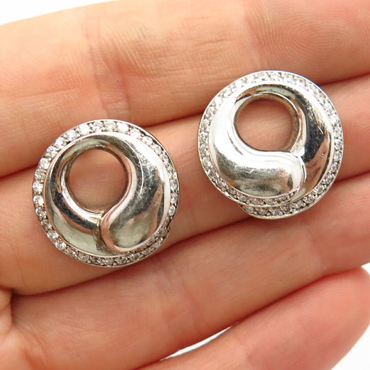 925 Sterling Silver C Z Open Circle Design Earrings