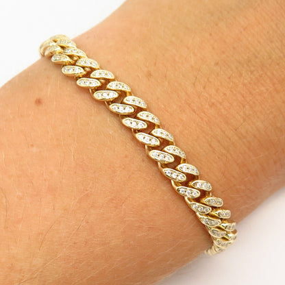 925 Sterling Silver Gold Plated C Z Cuban Link Bracelet 6 3/4"