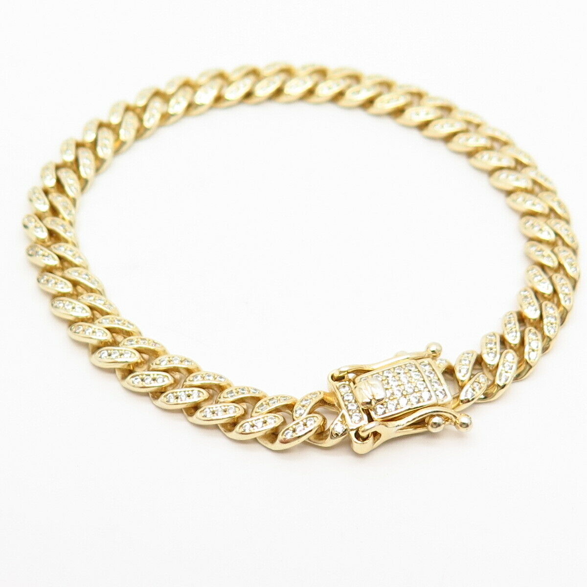 925 Sterling Silver Gold Plated C Z Cuban Link Bracelet 6 3/4"