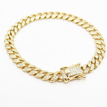 925 Sterling Silver Gold Plated C Z Cuban Link Bracelet 6 3/4"