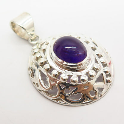 925 Sterling Silver Real Amethyst Gem Cutout Swirl Design Pendant