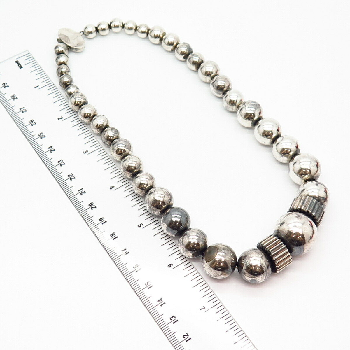 925 Sterling Silver Vintage Graduated Ball Statement Chain Necklace 15"