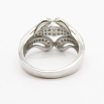 925 Sterling Silver C Z Swirl Floral Design Ring