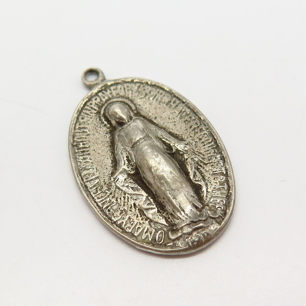 925 Sterling Silver Vintage St. Mary Miraculous Medal Religious Pendant