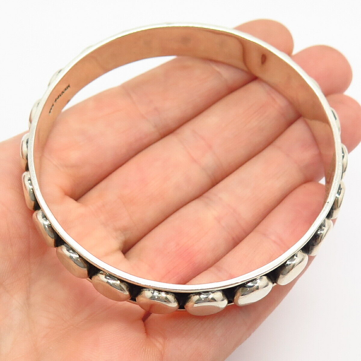 925 Sterling Silver Mexico Dots Design Statement Bangle Bracelet 8"