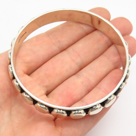 925 Sterling Silver Mexico Dots Design Statement Bangle Bracelet 8"