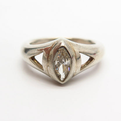 925 Sterling Silver C Z Marquise-Cut Ring Size 6