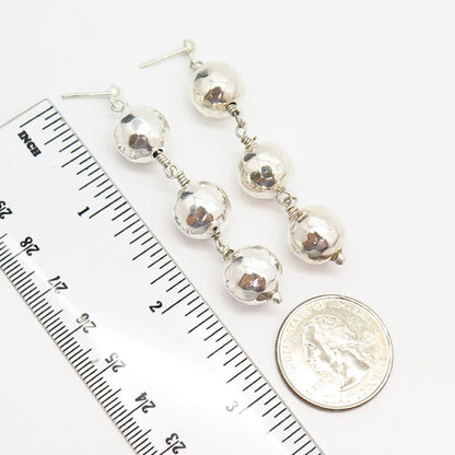 925 Sterling Silver Hammerd Finish Triple Balls Design Dangling Earrings