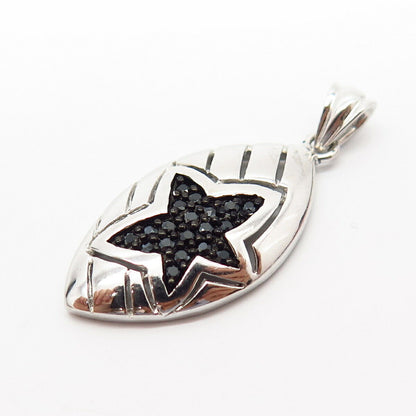 925 Sterling Silver Black C Z Ornate Star Design Oval Pendant