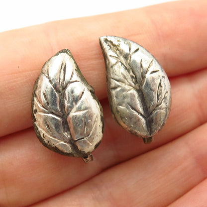 925 Sterling Silver Vintage Leaf Design Screw Back Earrings