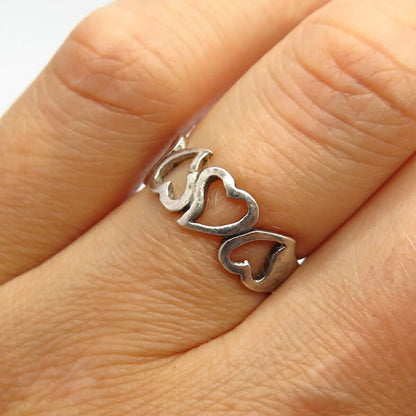 925 Sterling Silver Heart Design Adjustable Ring Size 5.5