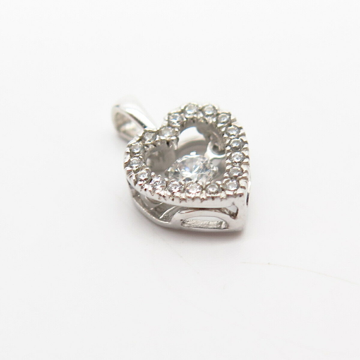 925 Sterling Silver Dancing C Z Heart Design Slide Pendant