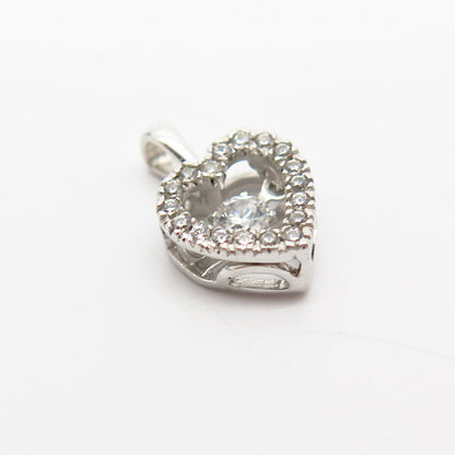 925 Sterling Silver Dancing C Z Heart Design Slide Pendant