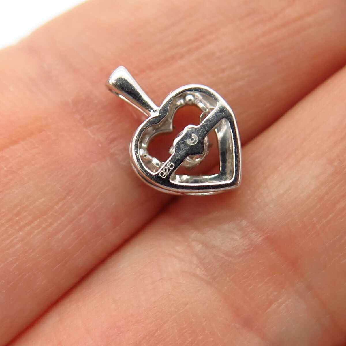 925 Sterling Silver Dancing C Z Heart Design Slide Pendant