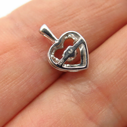 925 Sterling Silver Dancing C Z Heart Design Slide Pendant