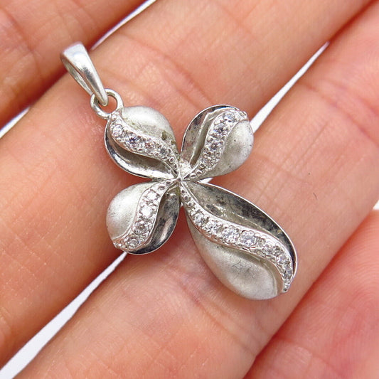 925 Sterling Silver C Z Puffy Cross Design Pendant