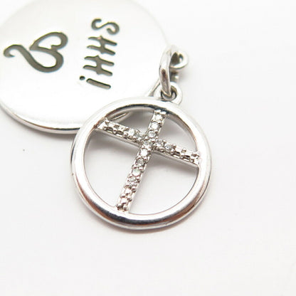 925 Sterling Silver C Z "Faith" Cross Round Tag Pendant