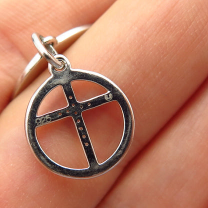 925 Sterling Silver C Z "Faith" Cross Round Tag Pendant