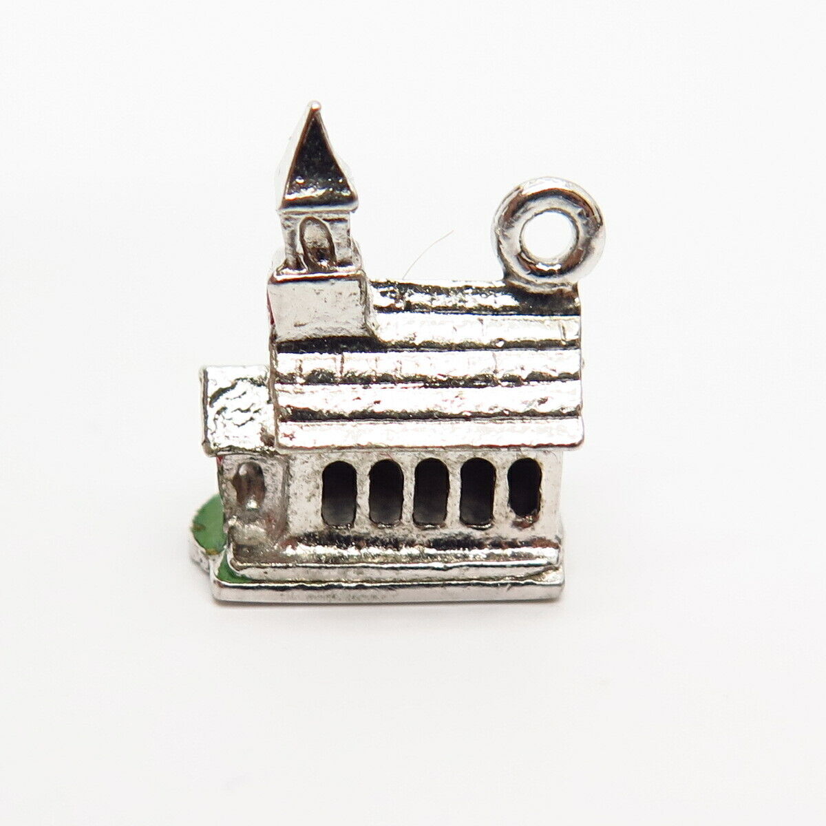 925 Sterling Silver Vintage Enamel Old Church Design Charm Pendant