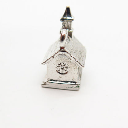 925 Sterling Silver Vintage Enamel Old Church Design Charm Pendant