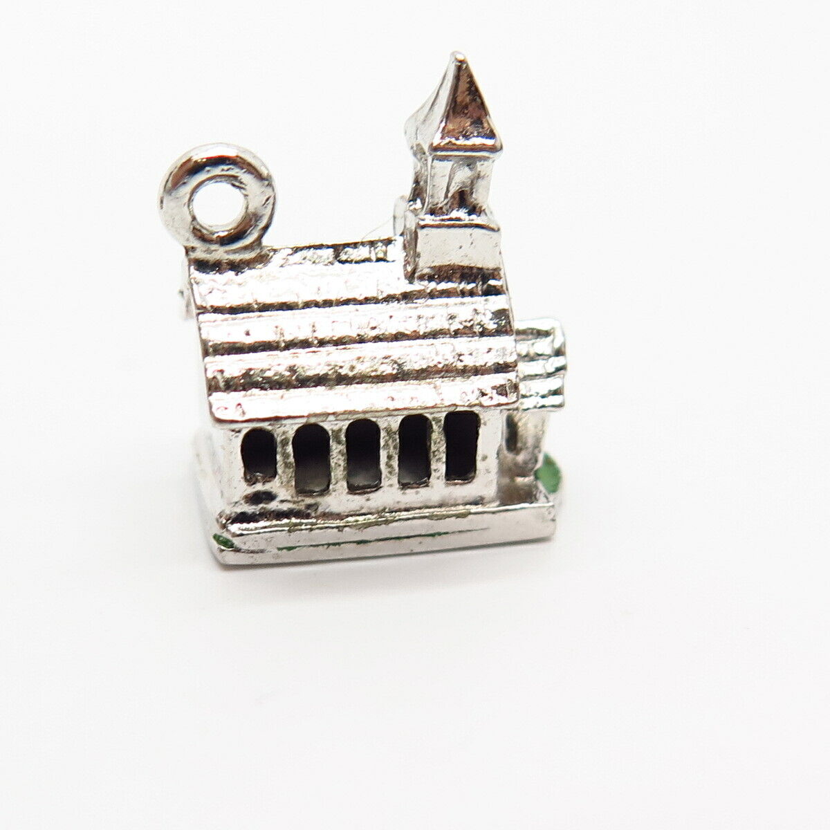 925 Sterling Silver Vintage Enamel Old Church Design Charm Pendant