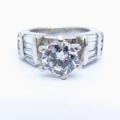 925 Sterling Silver C Z Round-Cut Engagement Ring Size 5