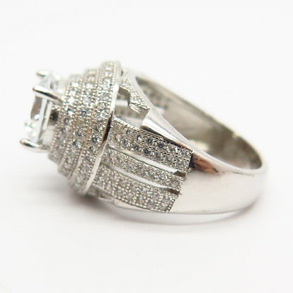 925 Sterling Silver Pave C Z Round-Cut Statement Ring