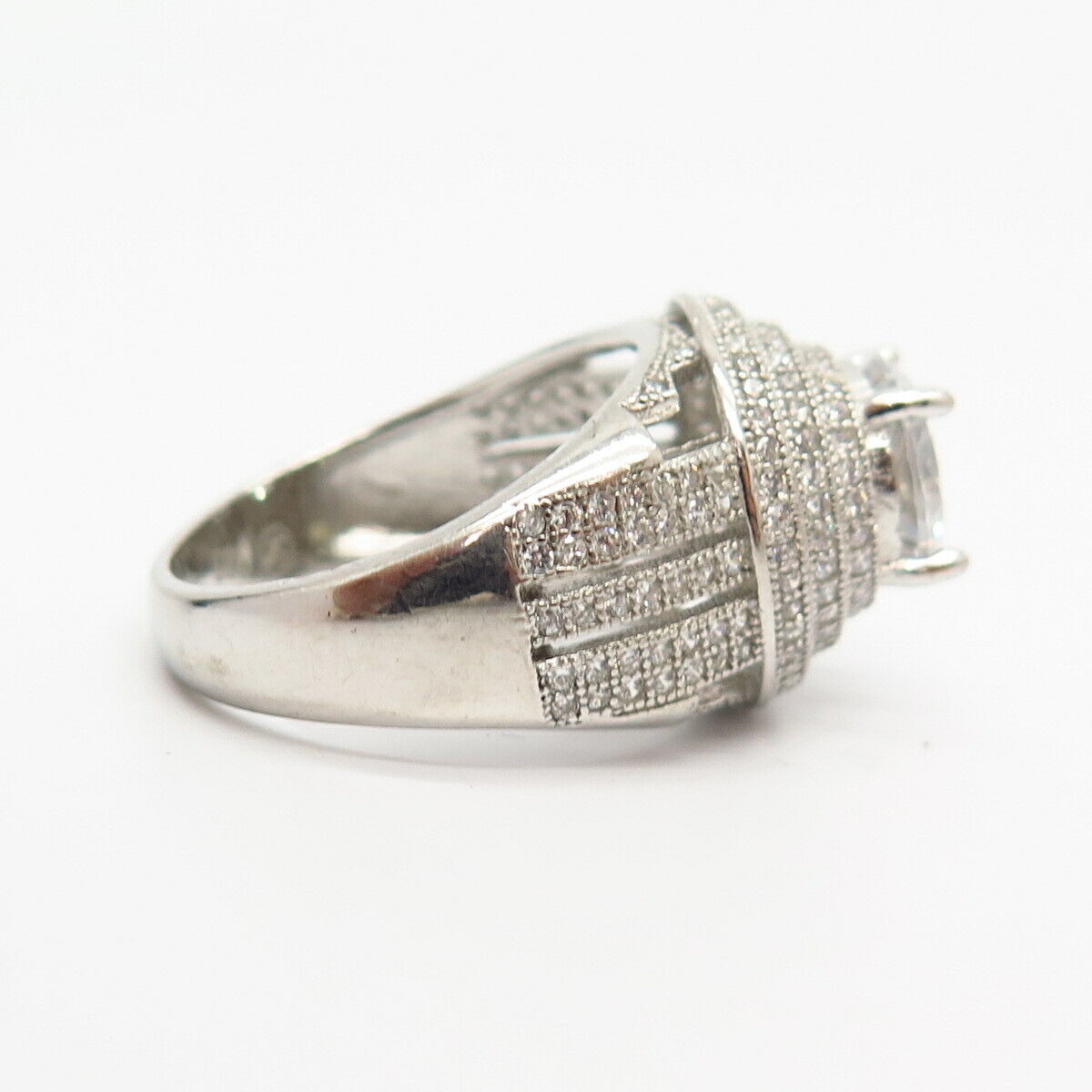 925 Sterling Silver Pave C Z Round-Cut Statement Ring