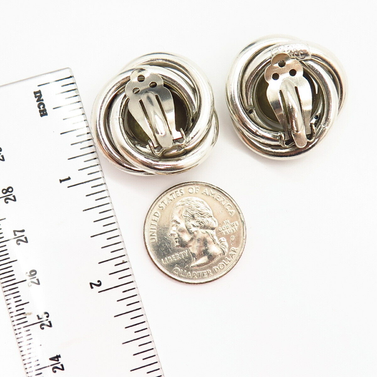 925 Sterling Silver 2-Tone Vintage Mexico Nest Design Clip On Earrings