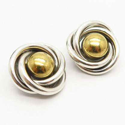 925 Sterling Silver 2-Tone Vintage Mexico Nest Design Clip On Earrings