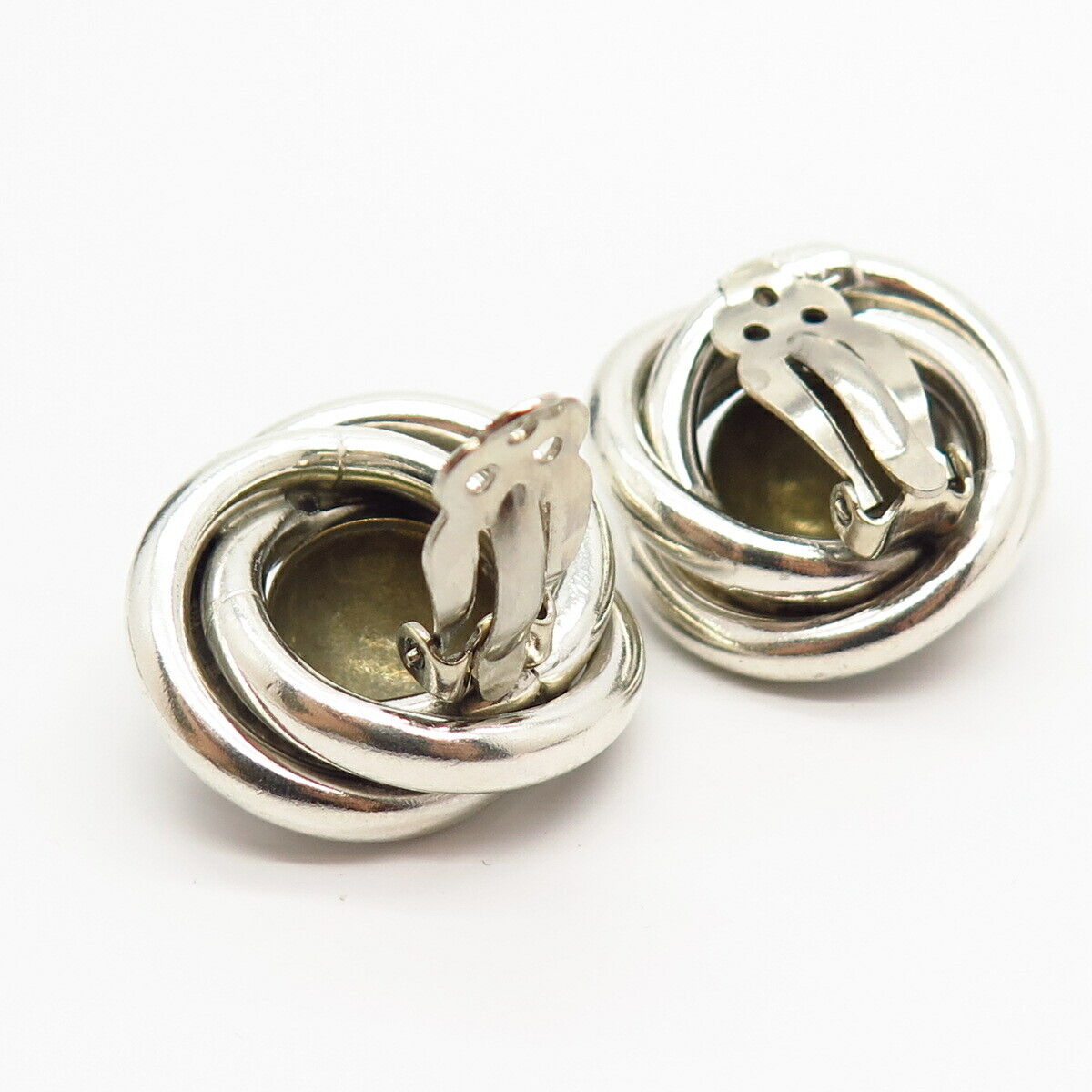 925 Sterling Silver 2-Tone Vintage Mexico Nest Design Clip On Earrings