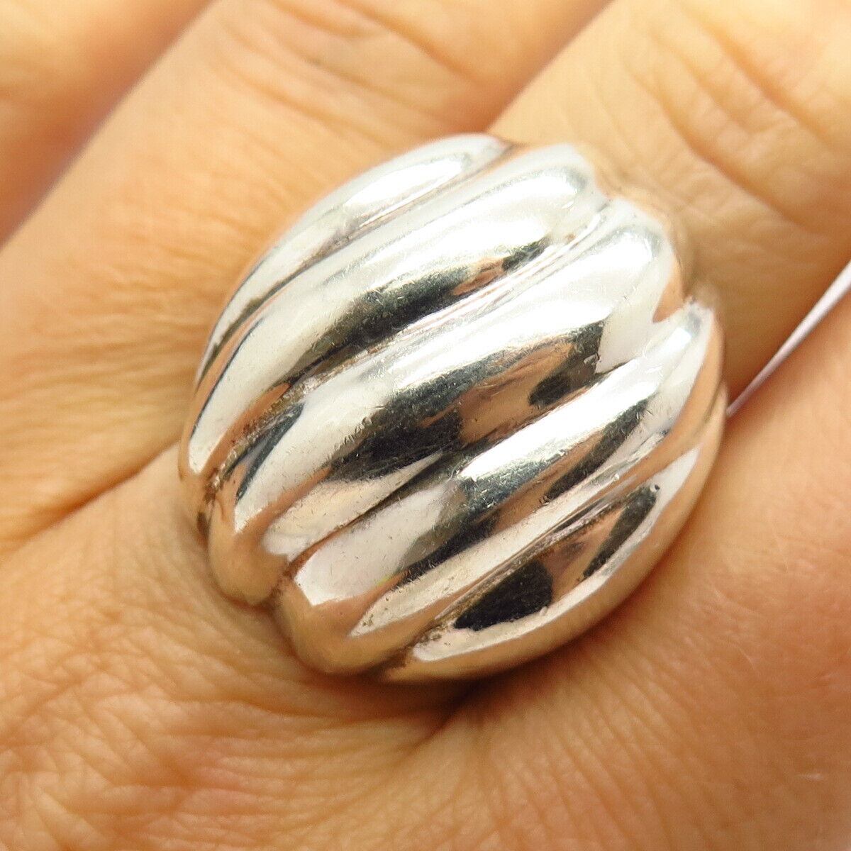 925 Sterling Silver Vintage Mexico Curved Design Statement Wide Ring Size 7 1/4