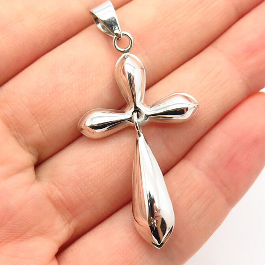 925 Sterling Silver Hollow Puffy Movable Cross Pendant