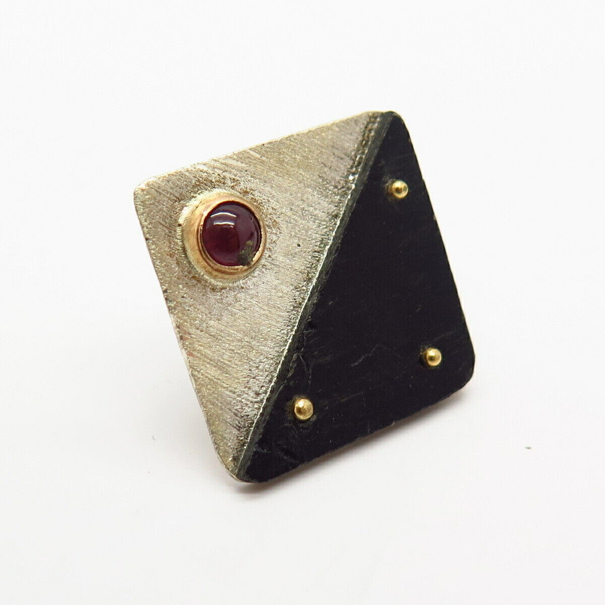 925 Sterling Silver 2-Tone Victor Alfaro Real Ruby Gem & Shell Square Pin