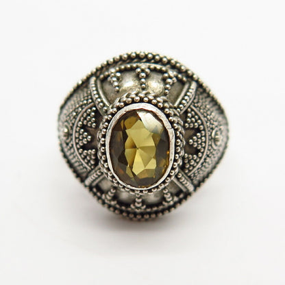 925 Sterling Silver Real Lemon Citrine Gem Ethnic Design Ring Size 6