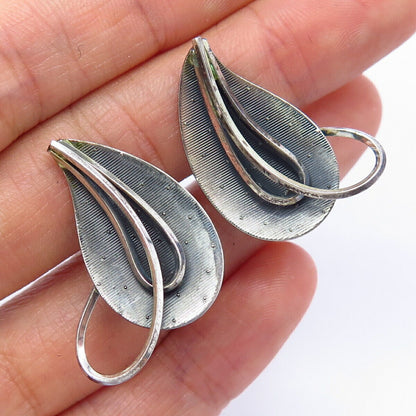 925 Sterling Silver Vintage Germany Leaf Design Screw Back Earrings