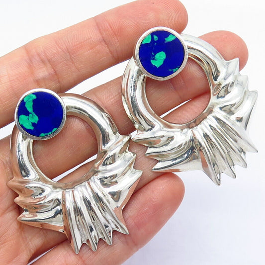 925 Sterling Silver Vintage Mexico Real Azurite Gemstone Transformer Earrings