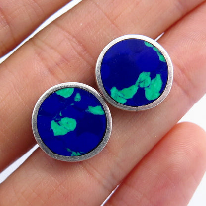 925 Sterling Silver Vintage Mexico Real Azurite Gemstone Transformer Earrings