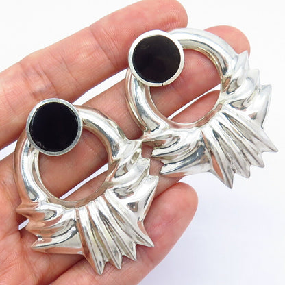 925 Sterling Silver Vintage Mexico Real Black Onyx Gemstone Transformer Earrings