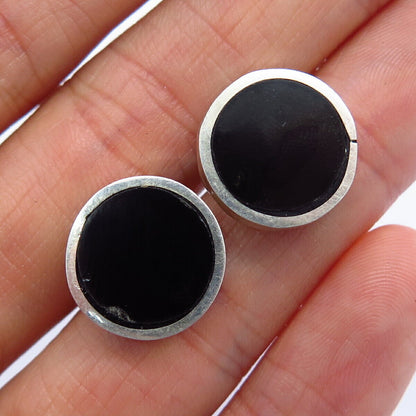 925 Sterling Silver Vintage Mexico Real Black Onyx Gemstone Transformer Earrings