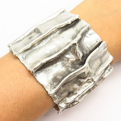 925 Sterling Silver Modernist Design Wide Massive Cuff Bracelet 7"