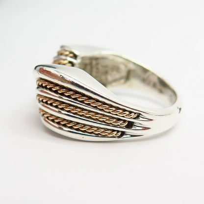 925 Sterling Silver / 10K Gold Ribbed Design Volume Ring Size 6