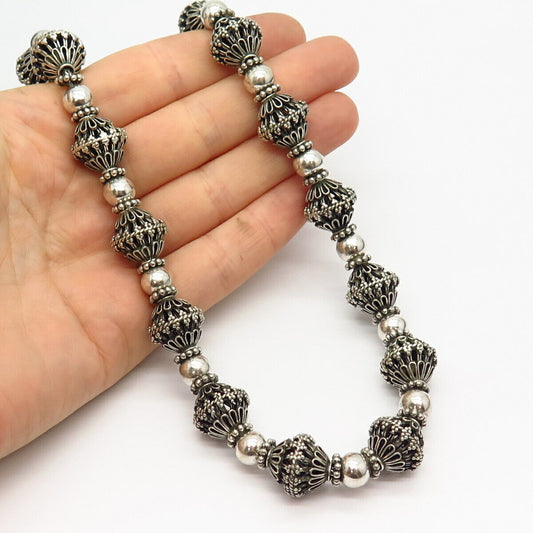 925 Sterling Silver Ethnic Design Bead Chain Necklace 17"