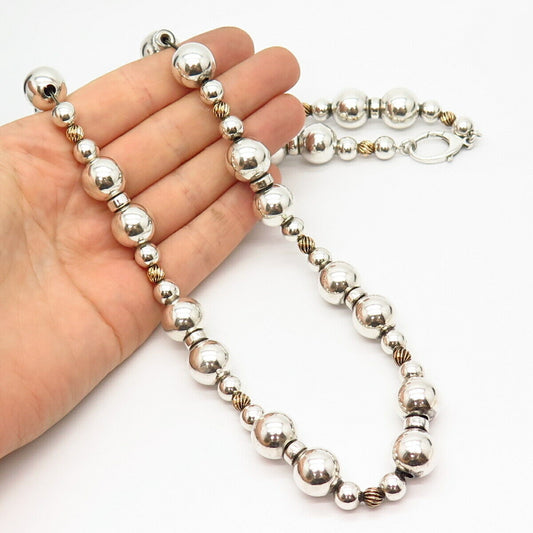 925 Sterling Silver 2-Tone Assorted Ball Chain Necklace 26"