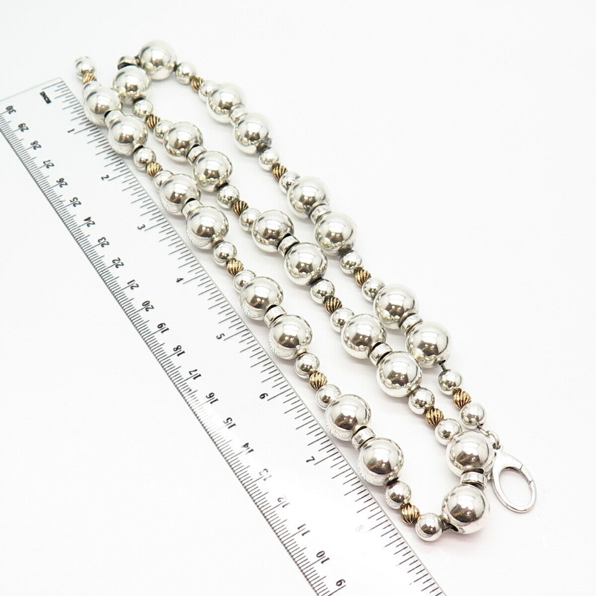 925 Sterling Silver 2-Tone Assorted Ball Chain Necklace 26"