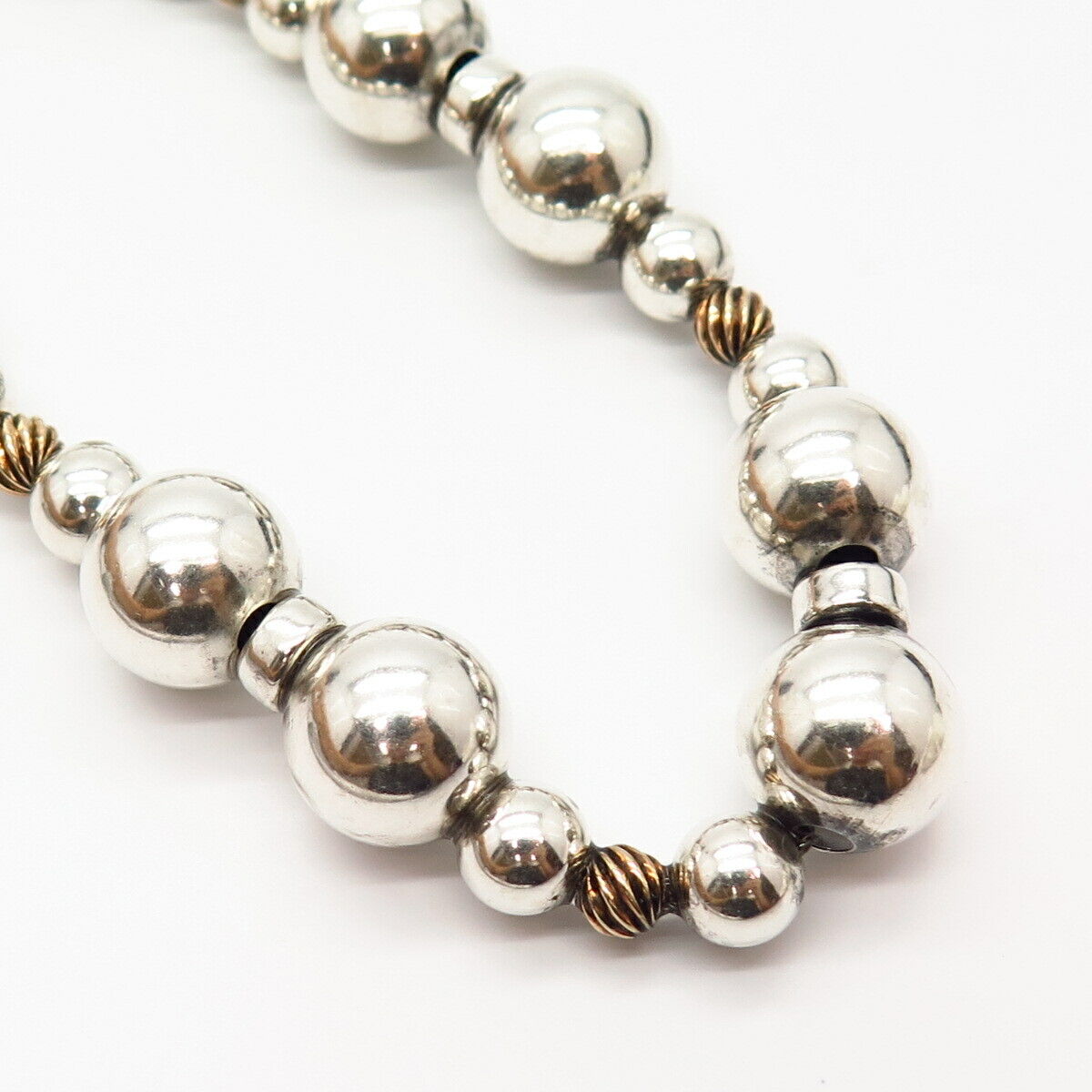 925 Sterling Silver 2-Tone Assorted Ball Chain Necklace 26"