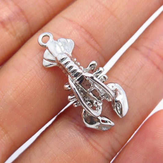 925 Sterling Silver Vintage Lobster Design Charm Pendant